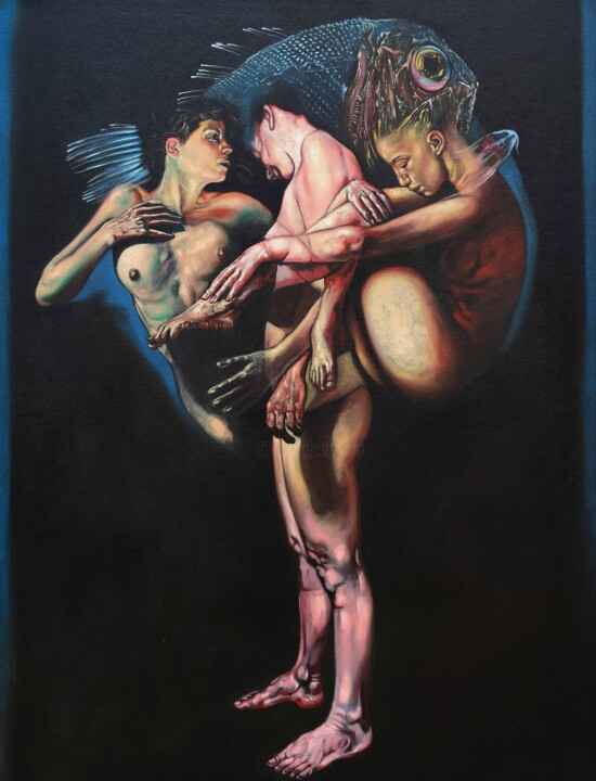 Painting titled "ALETHEIA X “Embryo”" by Paride Di Stefano, Original Artwork, Oil Mounted on Wood Stretcher frame