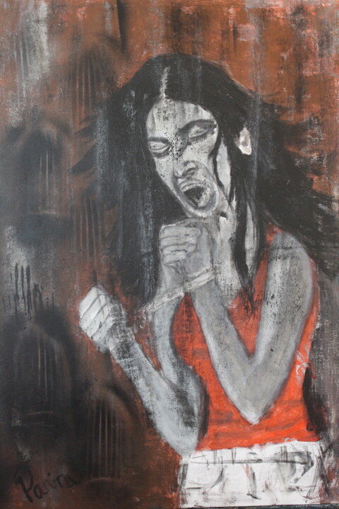 Malerei mit dem Titel "Zan Zendegi Azadi" von Parisa Maghan, Original-Kunstwerk, Acryl