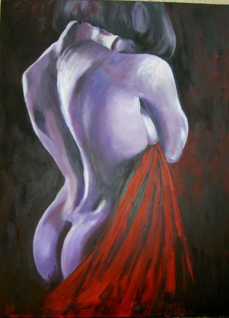 Painting titled "Evelyne:  Nu violet" by Daniel Et Evelyne Pâris, Original Artwork