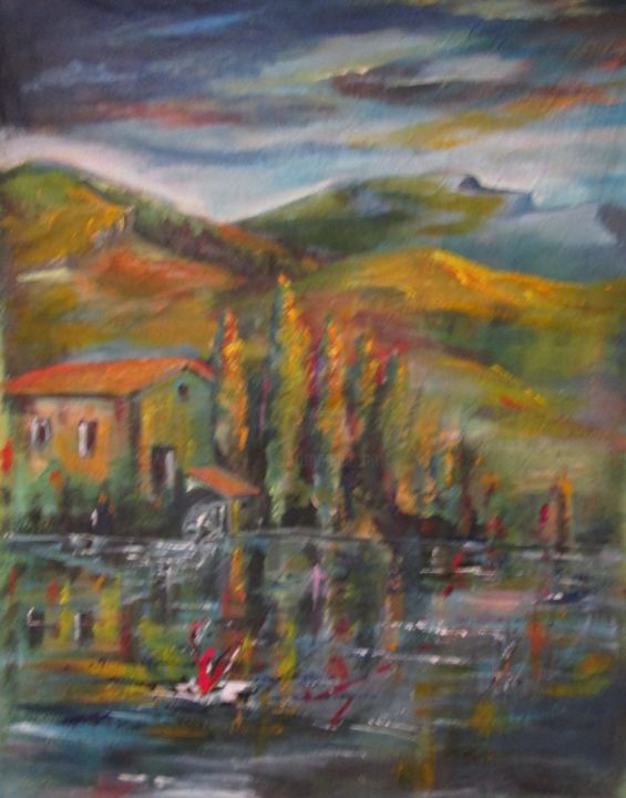 Malerei mit dem Titel "Le lac" von Daniel Et Evelyne Pâris, Original-Kunstwerk, Acryl