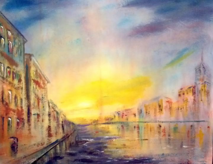 Painting titled "londres la tamise" by Daniel Et Evelyne Pâris, Original Artwork, Acrylic