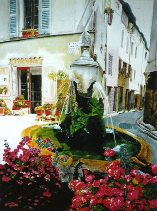 Malerei mit dem Titel "La vieille fontaine…" von Rodolphe Parisotto, Original-Kunstwerk, Öl