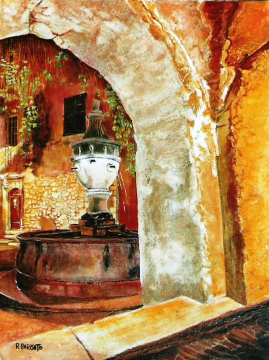 "Le lavoir et la fon…" başlıklı Tablo Rodolphe Parisotto tarafından, Orijinal sanat, Petrol