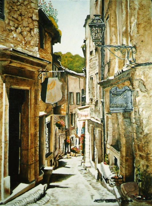 Painting titled "Rue des commerces" by Rodolphe Parisotto, Original Artwork, Oil