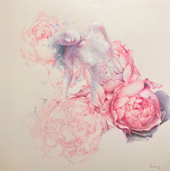 Pittura intitolato "woman rose-86" da Jiyou Piao, Opera d'arte originale, pigmenti