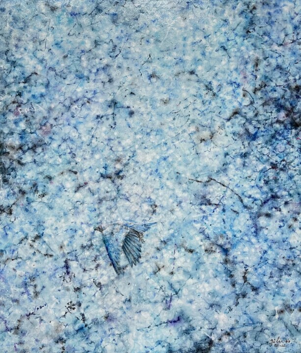 Peinture intitulée "blue wings" par Jiyou Piao, Œuvre d'art originale, Pigments