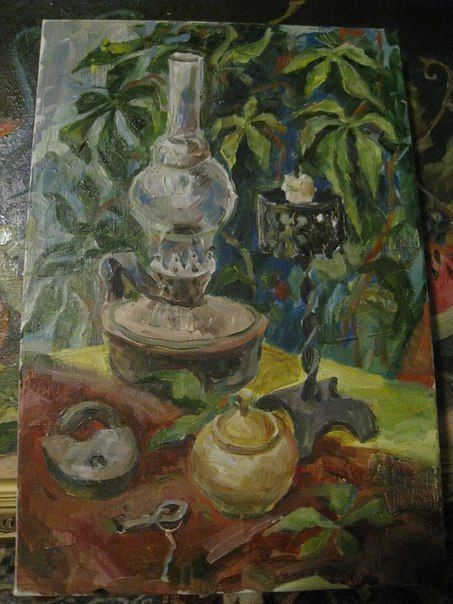Painting titled "Натюрморт с кирасин…" by Larisa Lipkina, Original Artwork, Oil