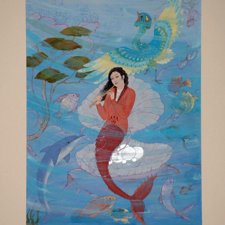 Painting titled "Mermaid.jpg" by Parnian, Original Artwork, Gouache
