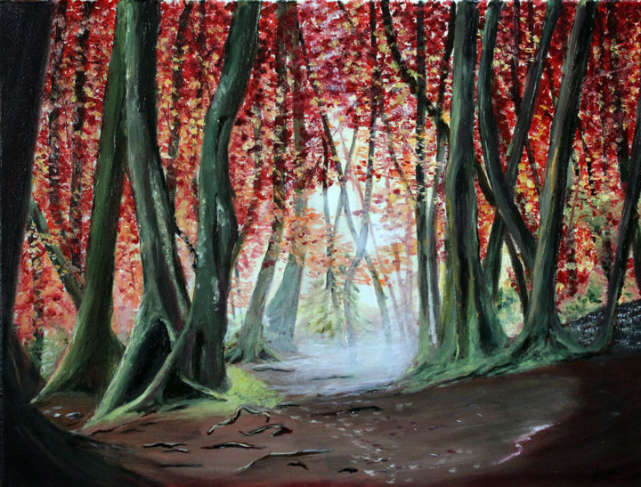 Painting titled "Forêt de Broceliande" by Jean Parraud, Original Artwork, Oil