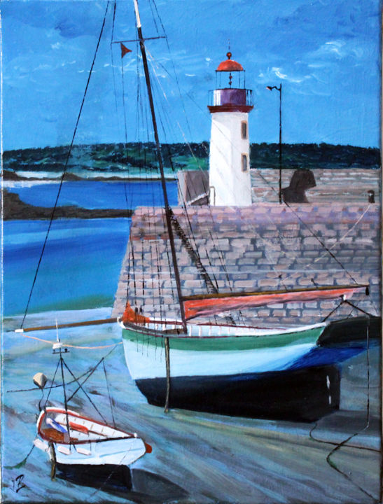 Pintura intitulada "Port d'Erquy à maré…" por Jean Parraud, Obras de arte originais, Óleo