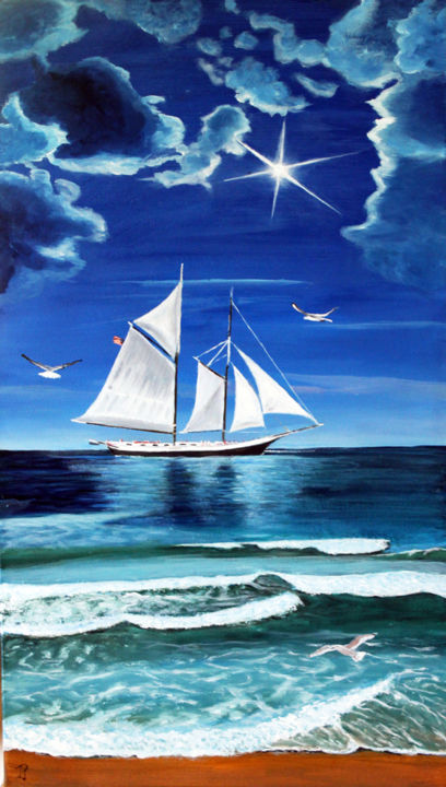 Pintura titulada "Voilier à la côte -" por Jean Parraud, Obra de arte original, Oleo