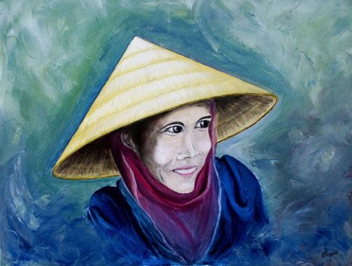 Картина под названием "Vietnamienne au mar…" - Jean Parraud, Подлинное произведение искусства, Масло