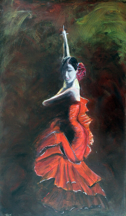 Malarstwo zatytułowany „Flamenco” autorstwa Jean Parraud, Oryginalna praca, Olej