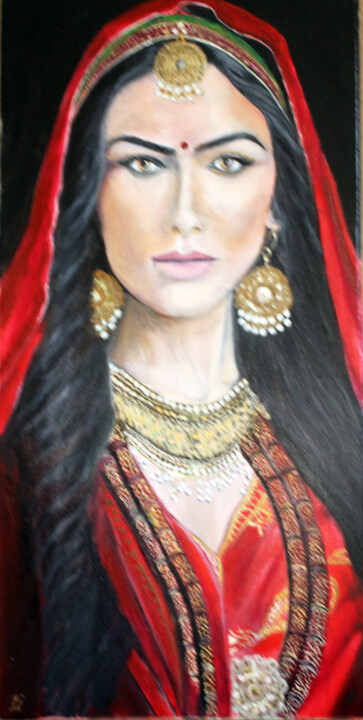 Pintura intitulada "Indira" por Jean Parraud, Obras de arte originais, Óleo Montado em Armação em madeira