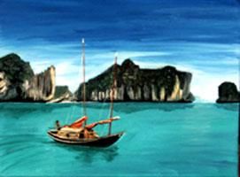 Pintura intitulada "Viet Nam- Barque en…" por Jean Parraud, Obras de arte originais