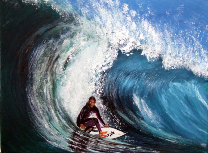 Malerei mit dem Titel "SURF à Biarritz" von Jean Parraud, Original-Kunstwerk, Öl