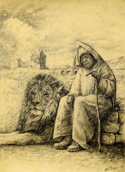 Рисунок под названием "Старик и Лев" - Parsadanov, Подлинное произведение искусства