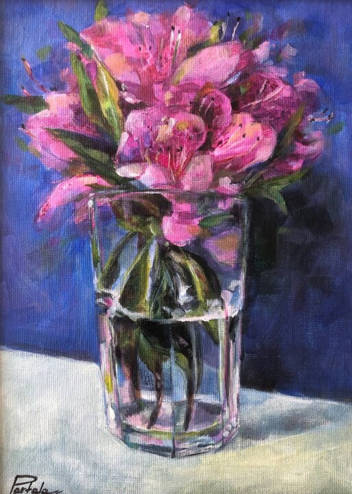 Painting titled "Rhododendron in a g…" by Svetlana Partala, Original Artwork, Acrylic