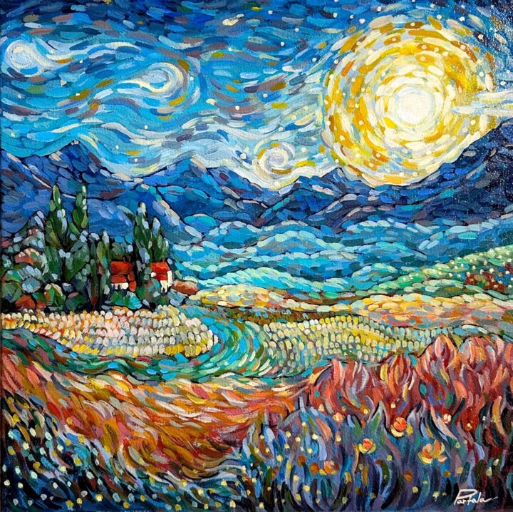 Peinture intitulée "Road in the field" par Svetlana Partala, Œuvre d'art originale, Acrylique Monté sur Châssis en bois