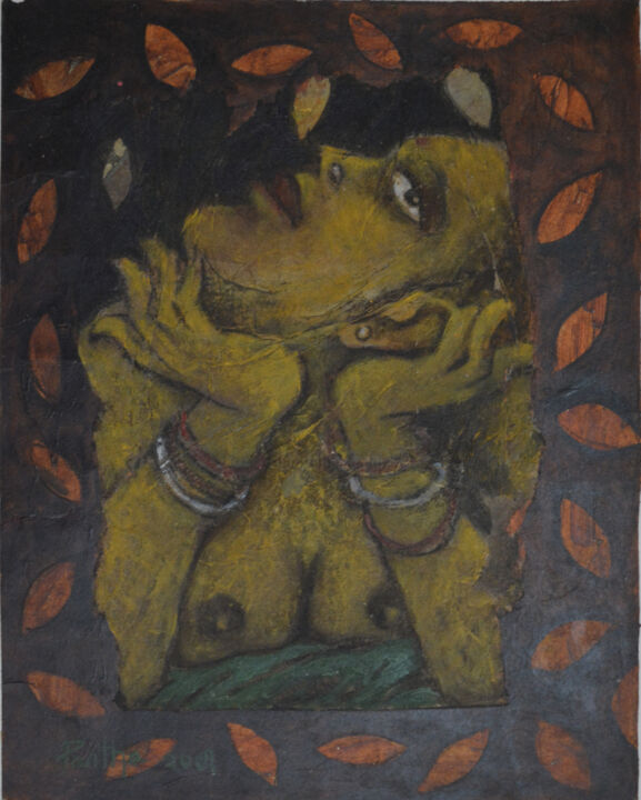 Pintura titulada "lady in Dream" por Partha Mondal, Obra de arte original, Acrílico Montado en Cartulina