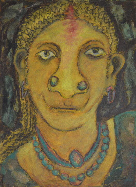Painting titled "Lady Face" by Partha Mondal, Original Artwork, Acrylic Mounted on Cardboard