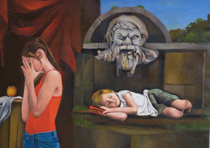 Peinture intitulée "Il bambino malato" par Claudio Apparuti, Œuvre d'art originale, Huile