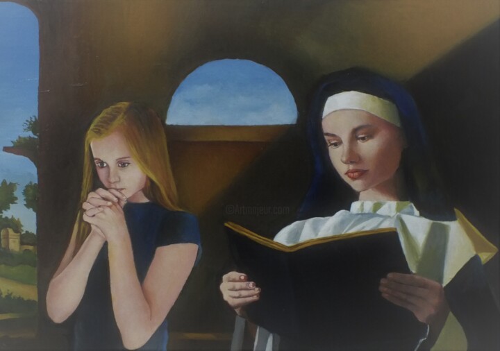 Pintura intitulada "La lettura" por Claudio Apparuti, Obras de arte originais, Óleo