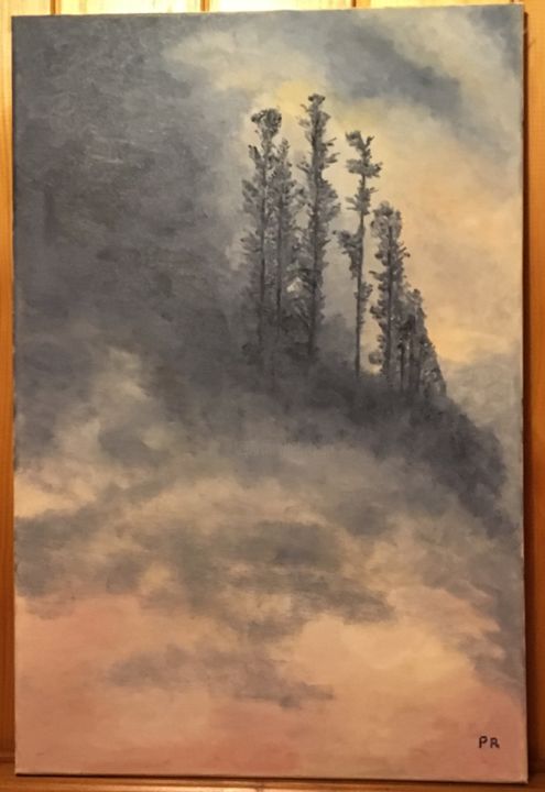 Painting titled "brume matinale sur…" by Pascal Robinet, Original Artwork, Oil