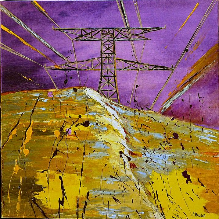 Painting titled "Haute tension" by Pascal Baudot, Original Artwork, Oil Mounted on Wood Stretcher frame