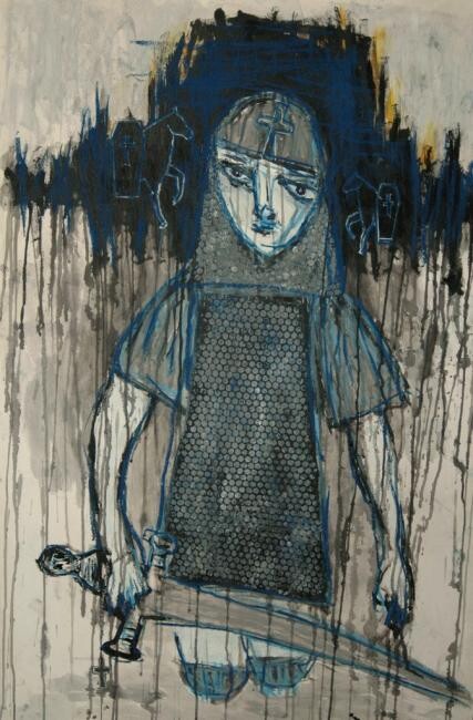 Картина под названием "Jeanne .D" - Pascal Briba, Подлинное произведение искусства, Акрил