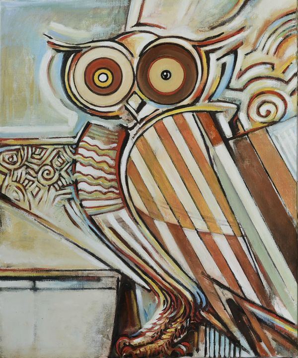 Painting titled "hibou" by Pascal Buffard, Original Artwork