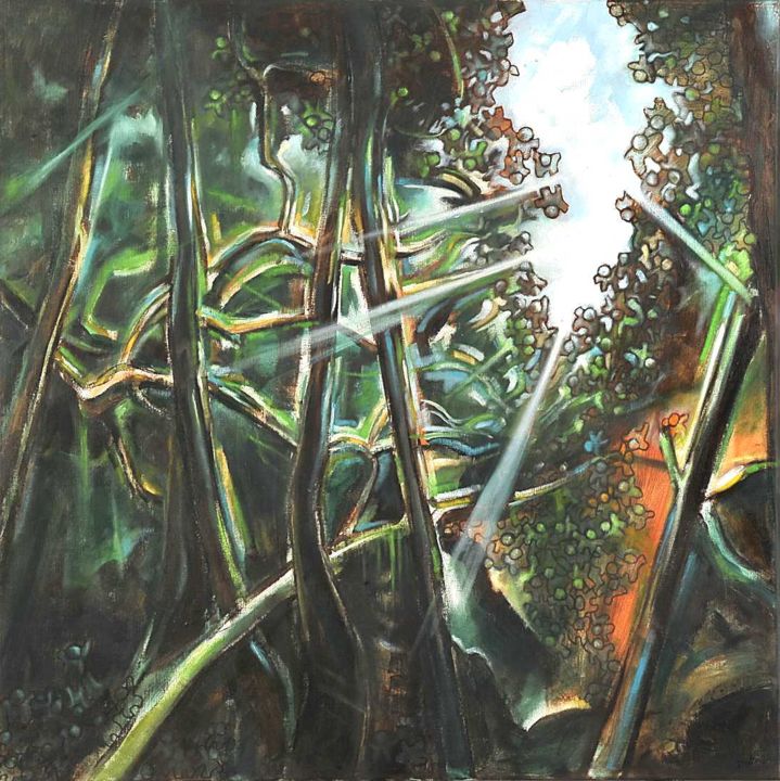 Schilderij getiteld "Invasion amazonienne" door Pascal Buffard, Origineel Kunstwerk, Olie