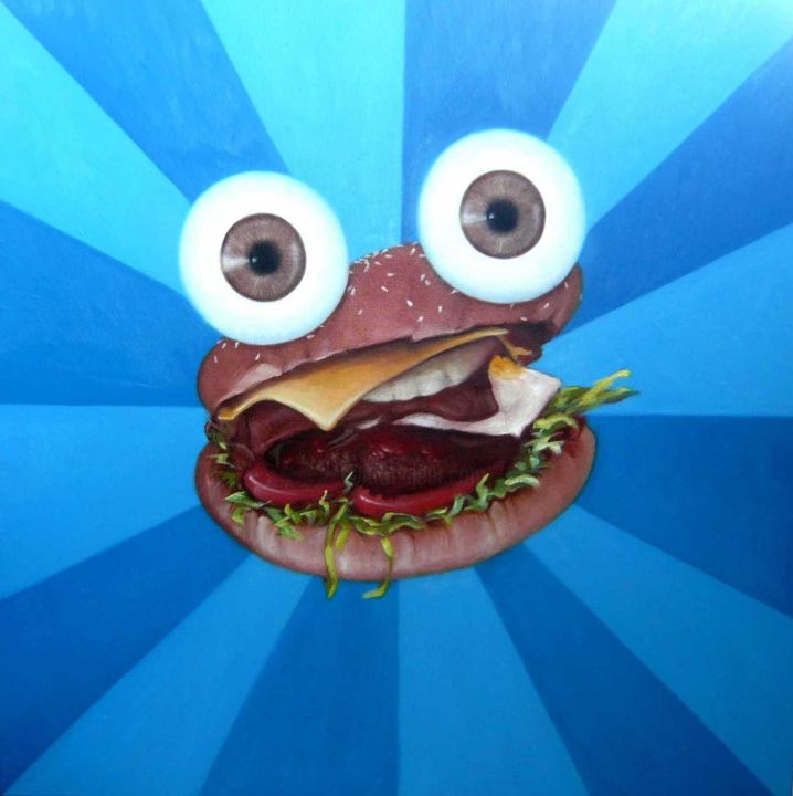 Peinture intitulée "burger-psychédélique" par Pascal Buffard, Œuvre d'art originale, Huile
