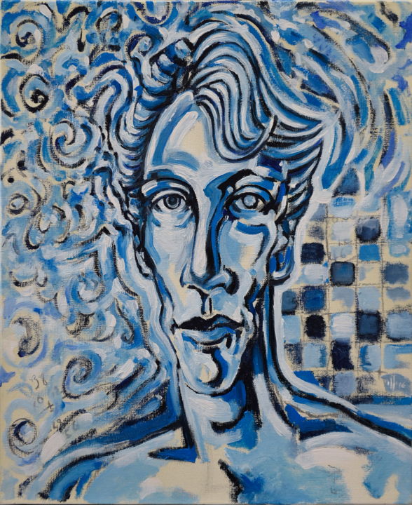 Картина под названием "Blue Man" - Pascal Buffard, Подлинное произведение искусства, Масло