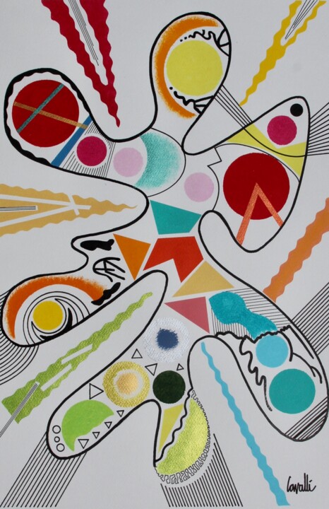 Zeichnungen mit dem Titel "22037 Colored Move" von Pascal Cavalli, Original-Kunstwerk, Acryl
