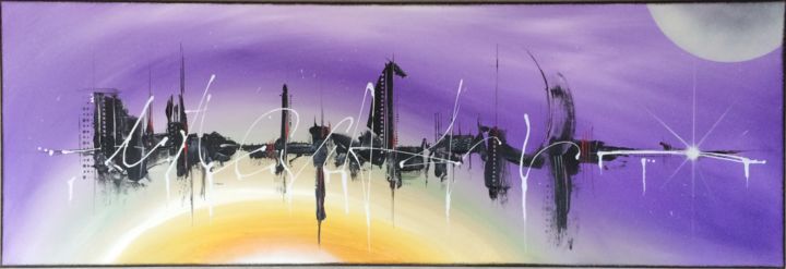 Painting titled "skyline spatiale" by Pascal Chaduiron (Cha), Original Artwork, Acrylic