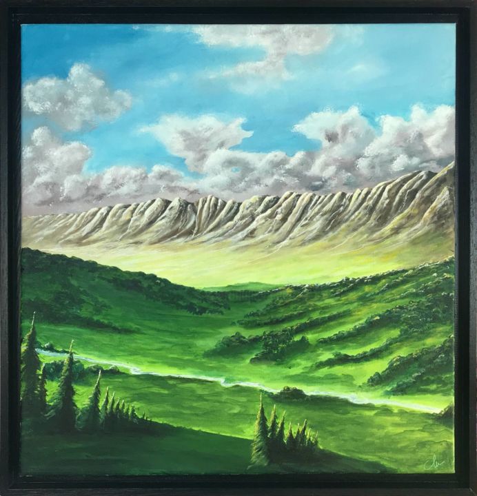 Painting titled "Vallée au coeur des…" by Pascal Chaduiron (Cha), Original Artwork, Acrylic Mounted on Wood Stretcher frame