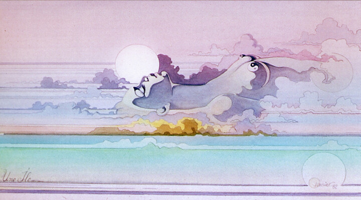 Peinture intitulée "Une ile" par Pascal Chanier, Œuvre d'art originale, Aquarelle
