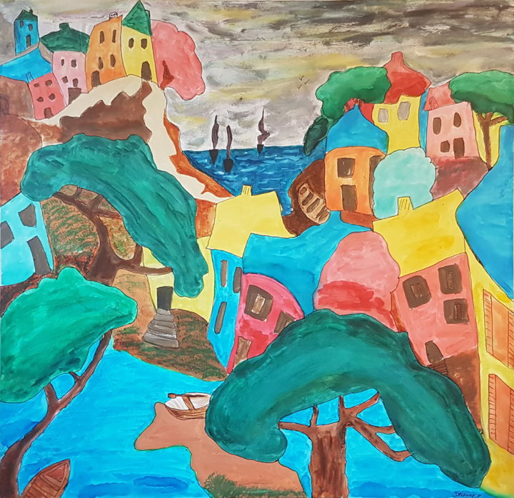 Peinture intitulée "Un village pas ordi…" par Les Toiles De Pascal, Œuvre d'art originale, Acrylique