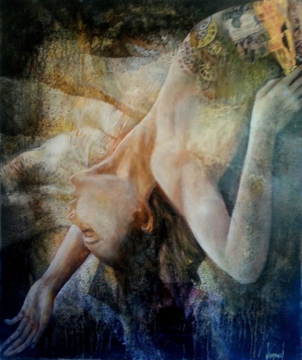 Painting titled "femme-dans-la-foret…" by Pascal Dugourd, Original Artwork, Oil