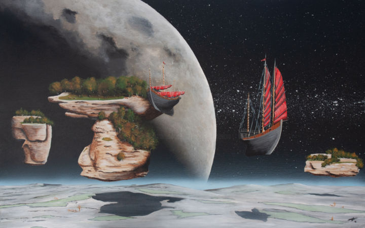 제목이 "Lune Aride"인 미술작품 Pascal Genevois로, 원작, 아크릴 나무 들것 프레임에 장착됨