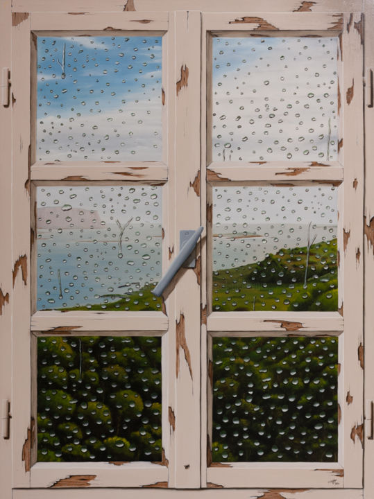 Peinture intitulée "Jour de pluie" par Pascal Genevois, Œuvre d'art originale, Huile