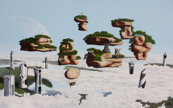 Peinture intitulée "Les deux moulins" par Pascal Genevois, Œuvre d'art originale, Acrylique Monté sur Châssis en bois