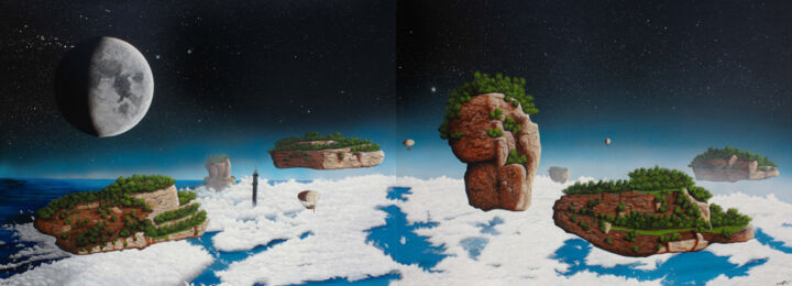 Malerei mit dem Titel "Découverte des îles…" von Pascal Genevois, Original-Kunstwerk, Acryl Auf Keilrahmen aus Holz montiert