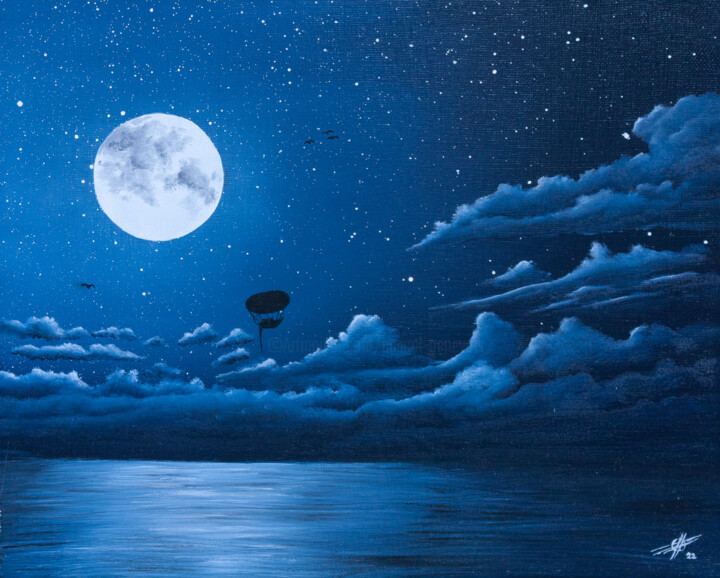 Peinture intitulée "Clair de lune 01" par Pascal Genevois, Œuvre d'art originale, Huile Monté sur Châssis en bois