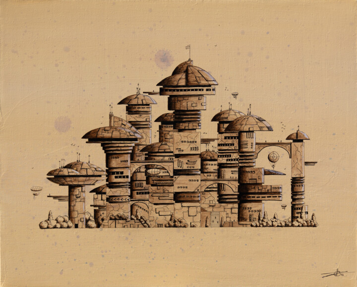 Pintura intitulada "Monochropolis 1" por Pascal Genevois, Obras de arte originais, Acrílico Montado em Armação em madeira
