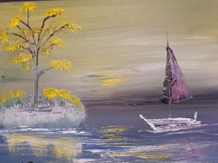 Pintura titulada "la barque blanche" por Pascal Jung, Obra de arte original, Oleo