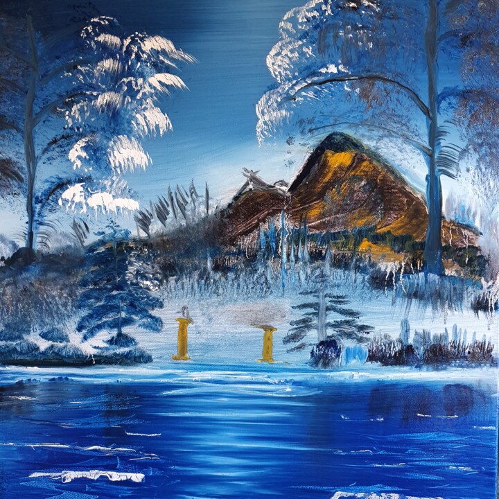 Painting titled "moon reflect 2" by Pascal Jung, Original Artwork, Oil