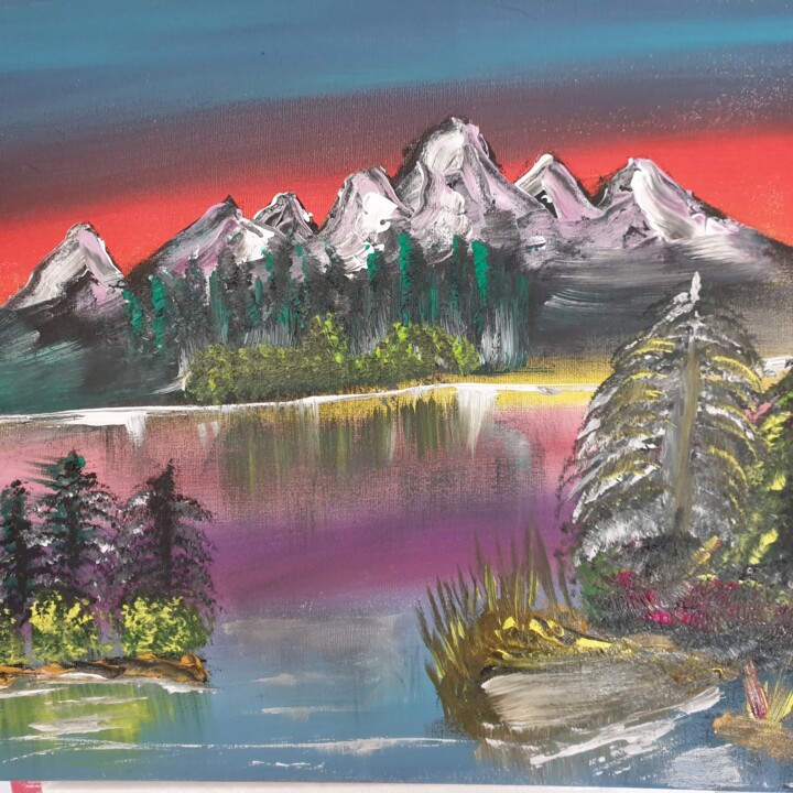 Malerei mit dem Titel "lakescape" von Pascal Jung, Original-Kunstwerk, Öl