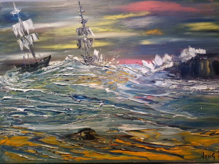 Painting titled "Tempete" by Pascal Jung, Original Artwork, Oil